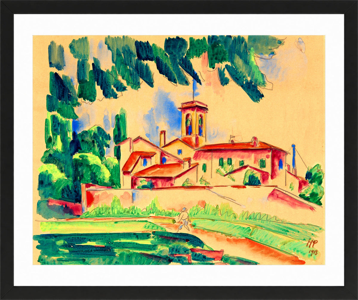 Hermann Max Pechstein Print, Kloster von San Gimignano (1913) in a black frame