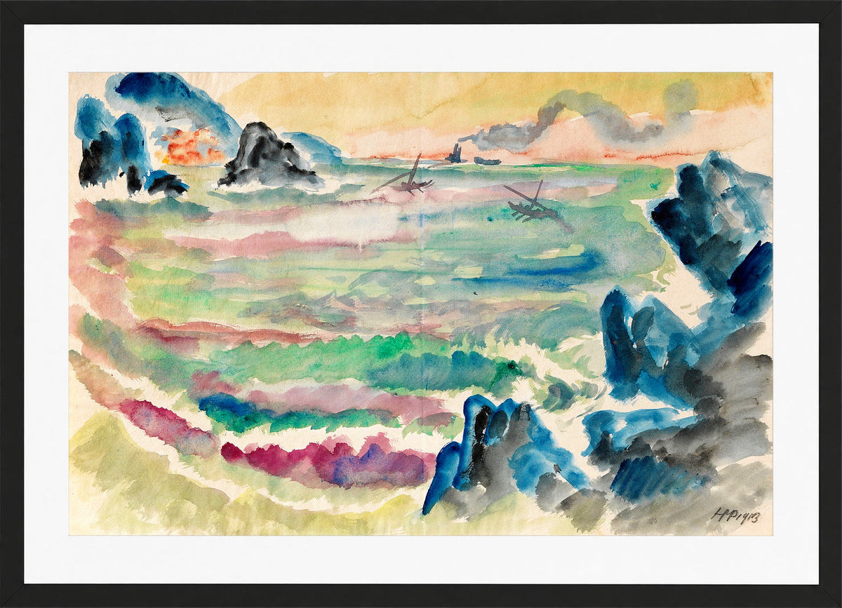 Hermann Max Pechstein Print, Monterosso al mare (1913) in a black frame