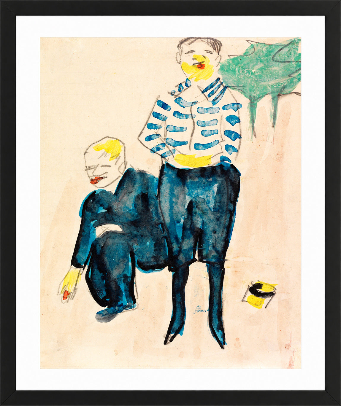 Hermann Max Pechstein Print, Murmel spielende Knaben (c. 1910) in a black frame