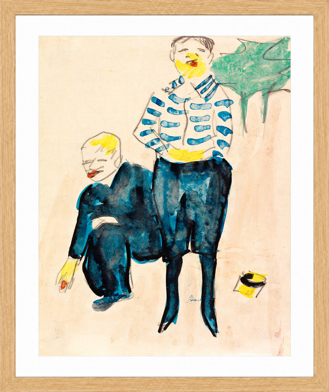 Hermann Max Pechstein Print, Murmel spielende Knaben (c. 1910) in a light oak frame