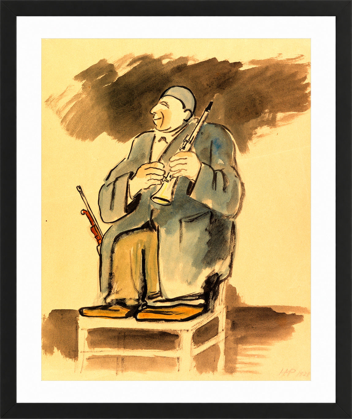 Hermann Max Pechstein Print, Musikal-Clown Grock (1928) in a black frame