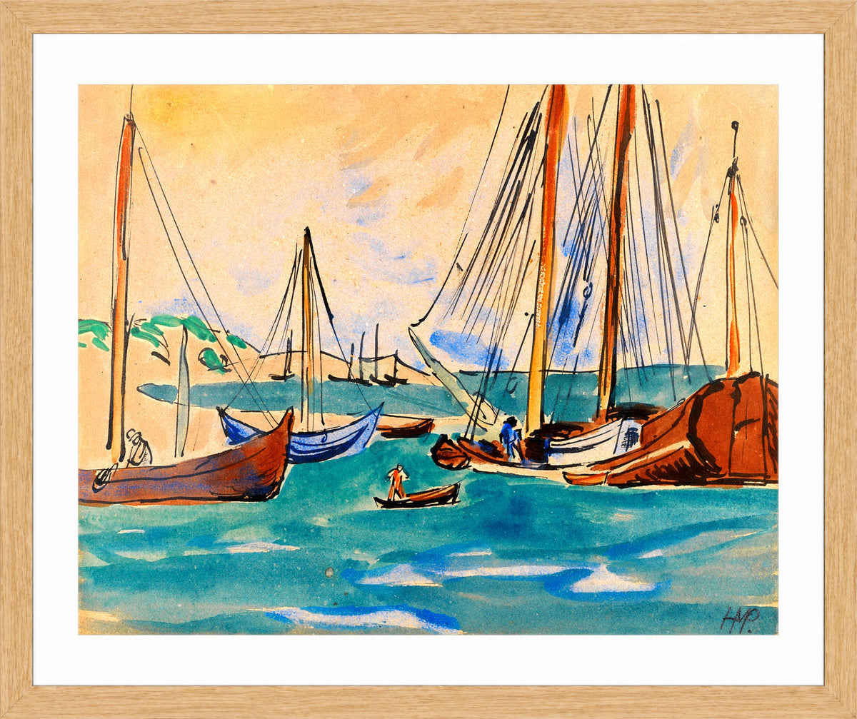 Hermann Max Pechstein Print, Neben dem Hafen von Nidden (1909) in a light oak frame