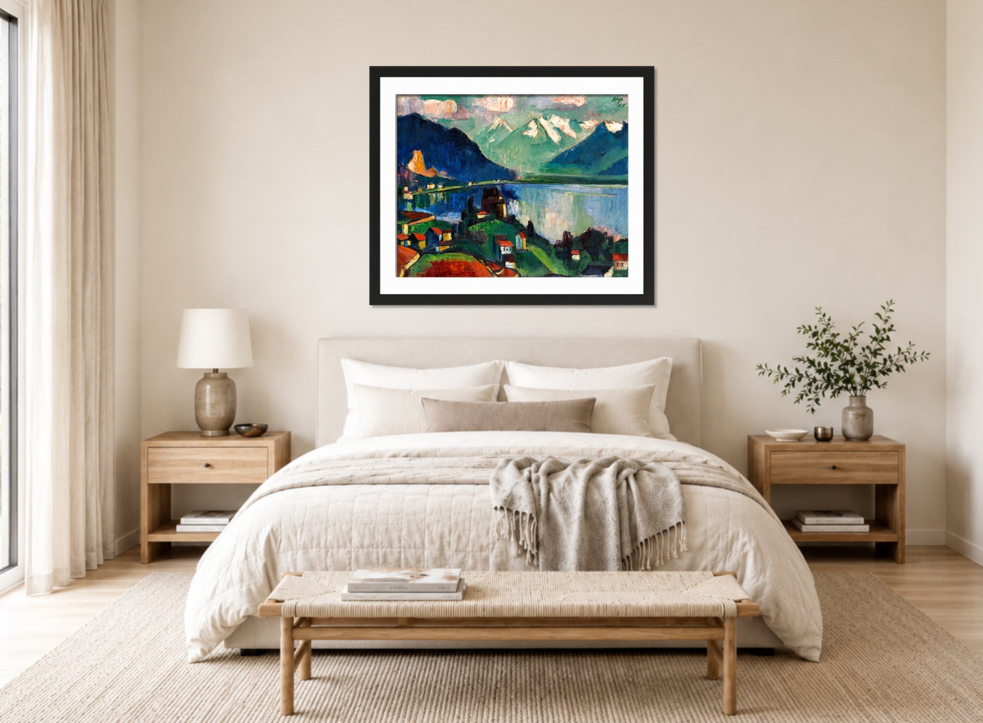 Hermann Max Pechstein Print, On Lake Geneva (1925) displayed above a bed