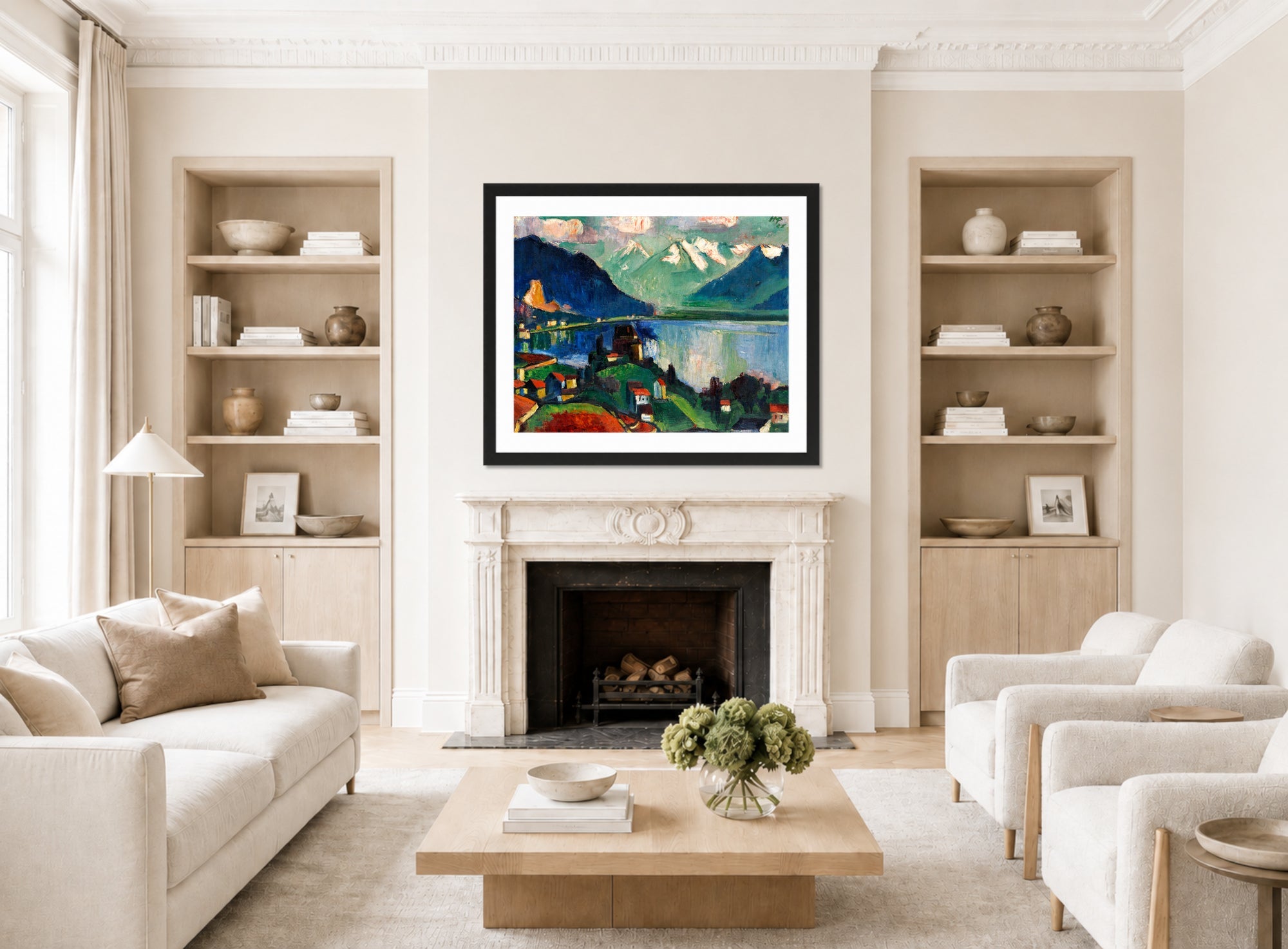 Hermann Max Pechstein Print, On Lake Geneva (1925) displayed in a living room