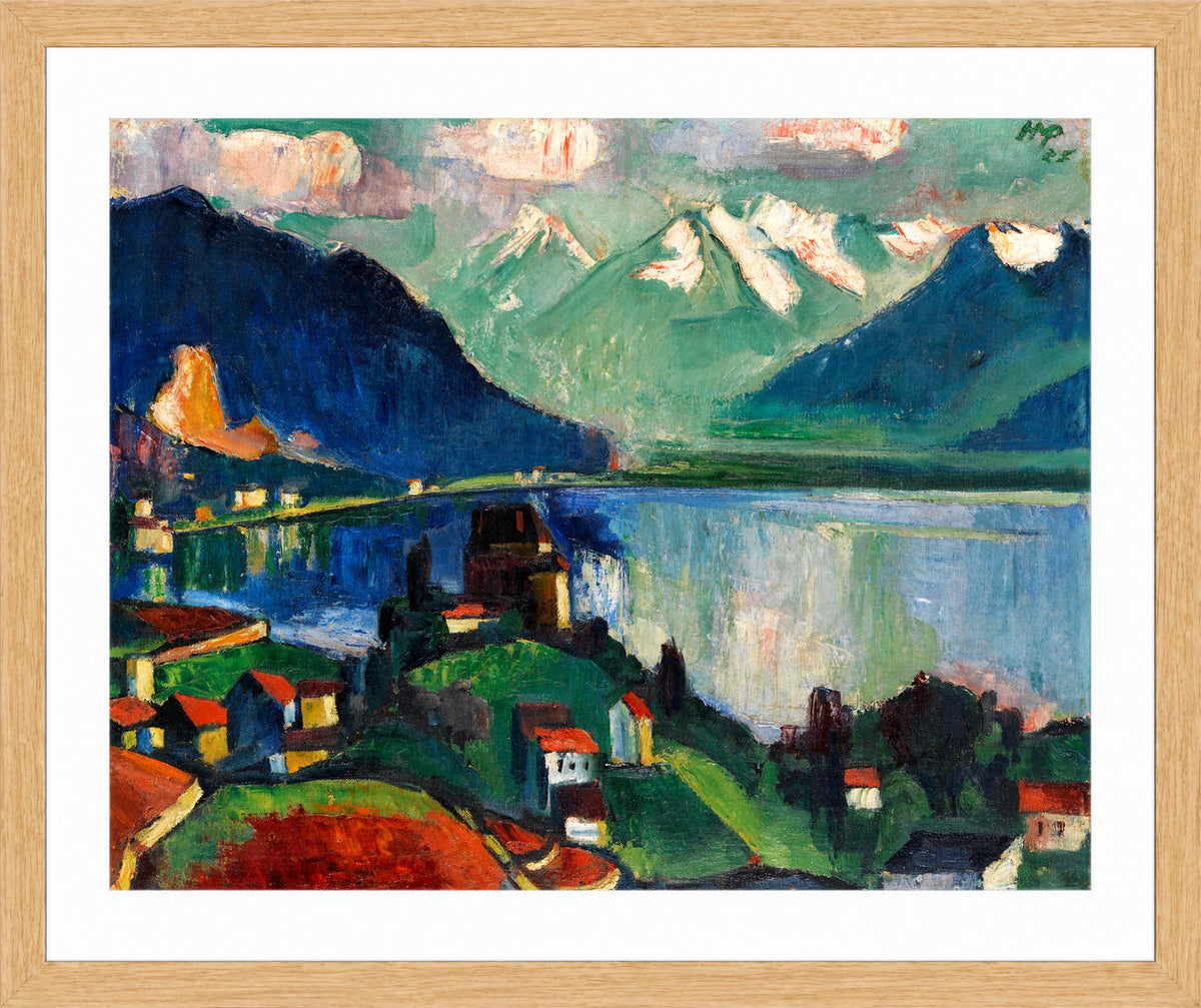 Hermann Max Pechstein Print, On Lake Geneva (1925) in a light oak frame