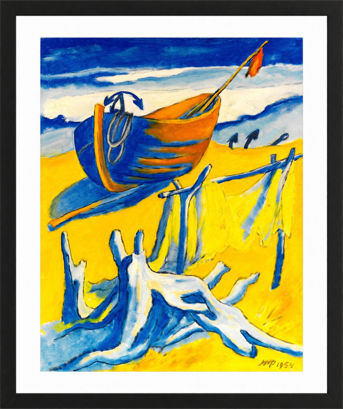 Hermann Max Pechstein Print, On the Baltic Sea beach (1954) in a black frame
