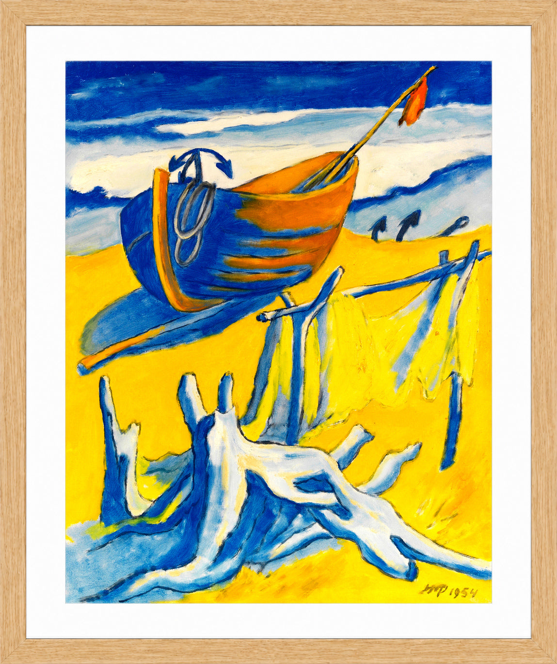 Hermann Max Pechstein Print, On the Baltic Sea beach (1954) in a light oak frame