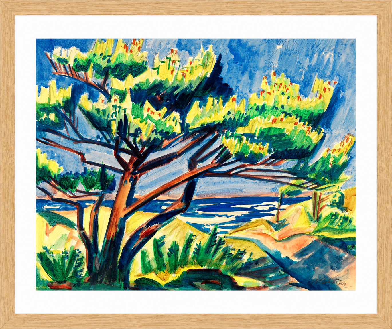 Hermann Max Pechstein Print, Pine tree in the dunes (1911) in a light oak frame