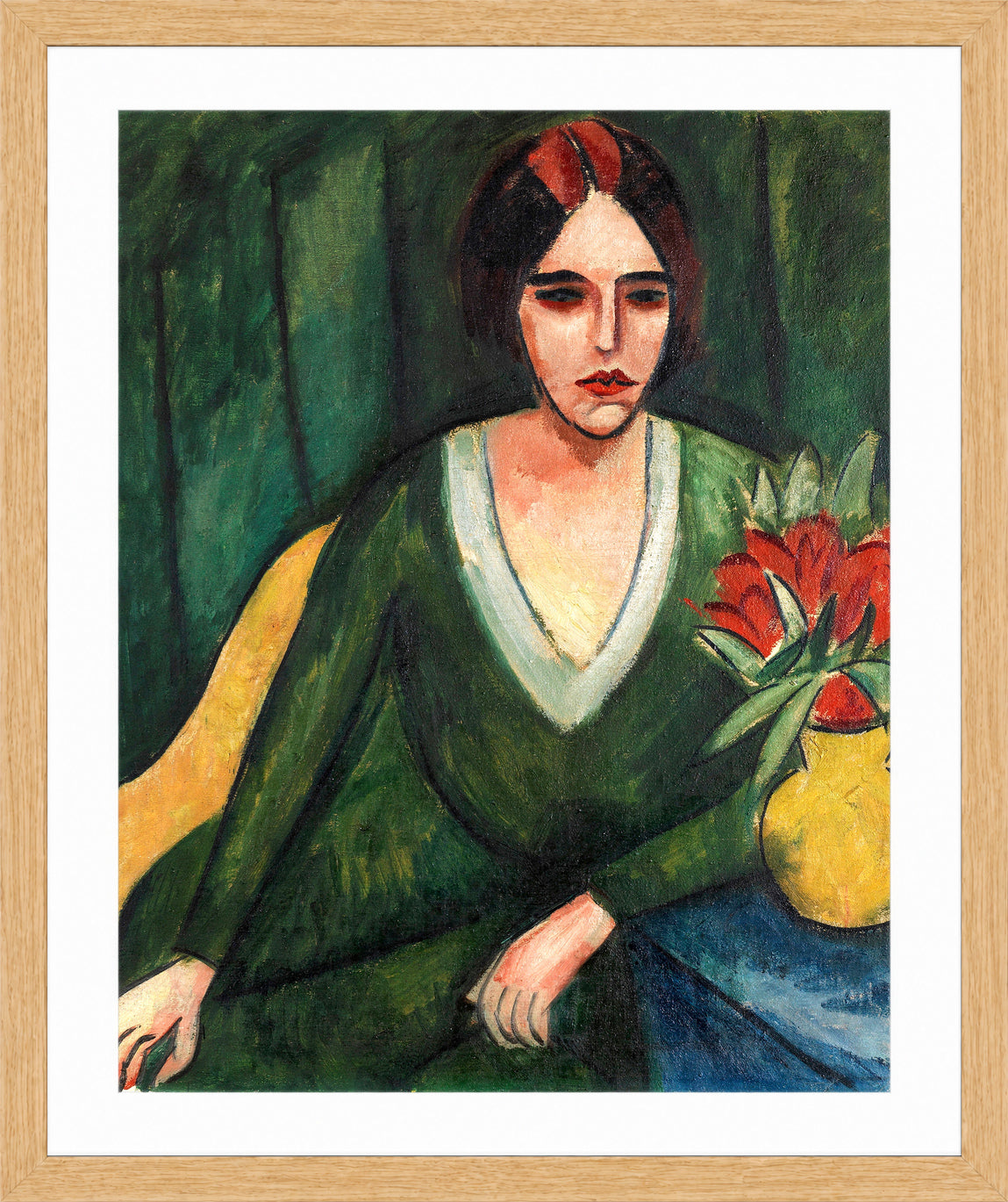Hermann Max Pechstein Print, Portrait of a Woman (1913) in a light oak frame