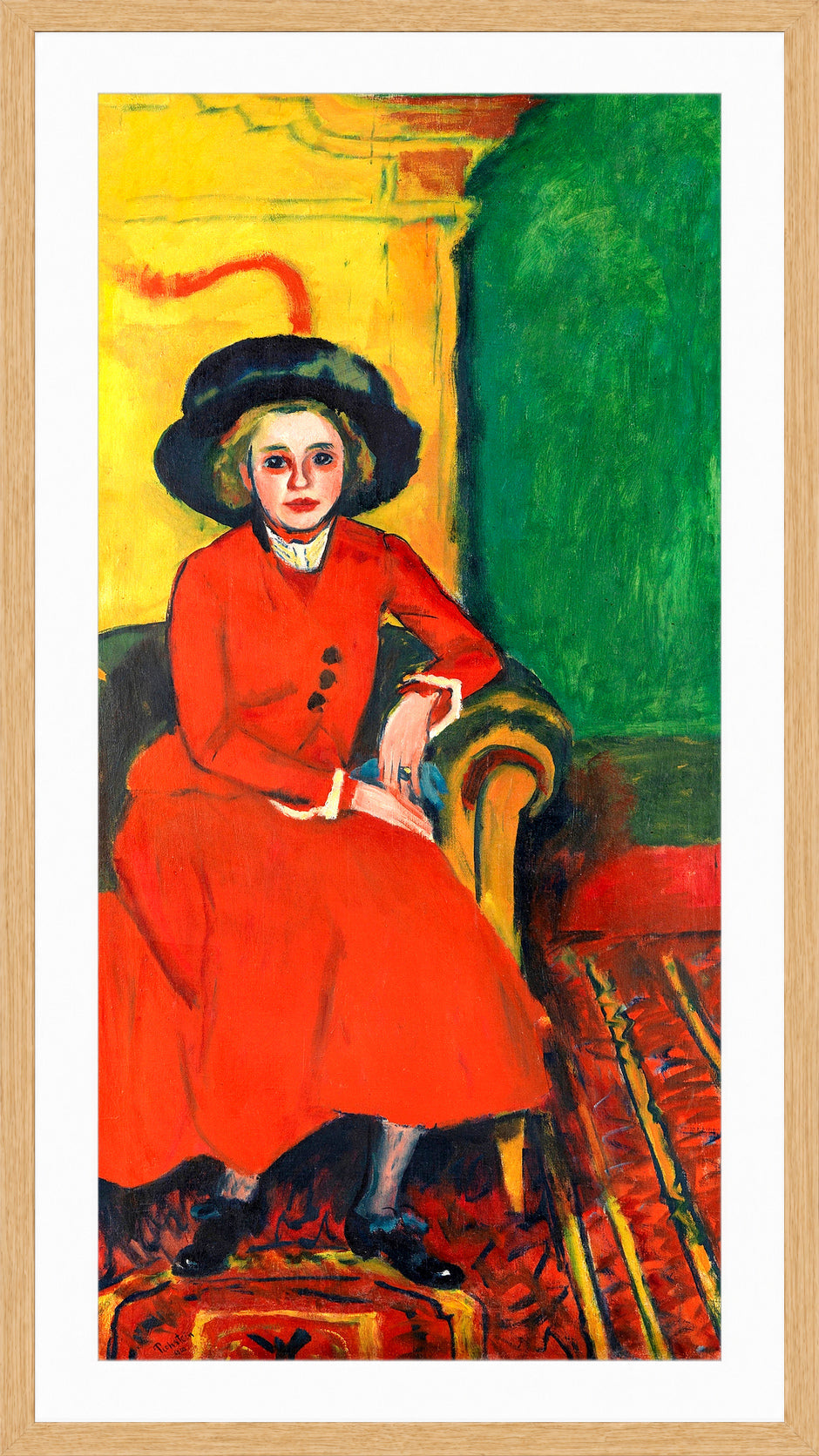 Hermann Max Pechstein Print, Portrait of Charlotte Cuhrt (1910) in a light oak frame