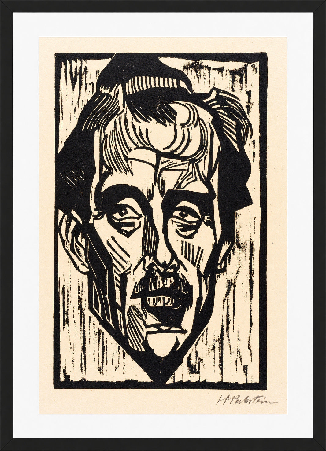 Hermann Max Pechstein Print, Portrait of Dr. Freundlich (1918) in a black frame