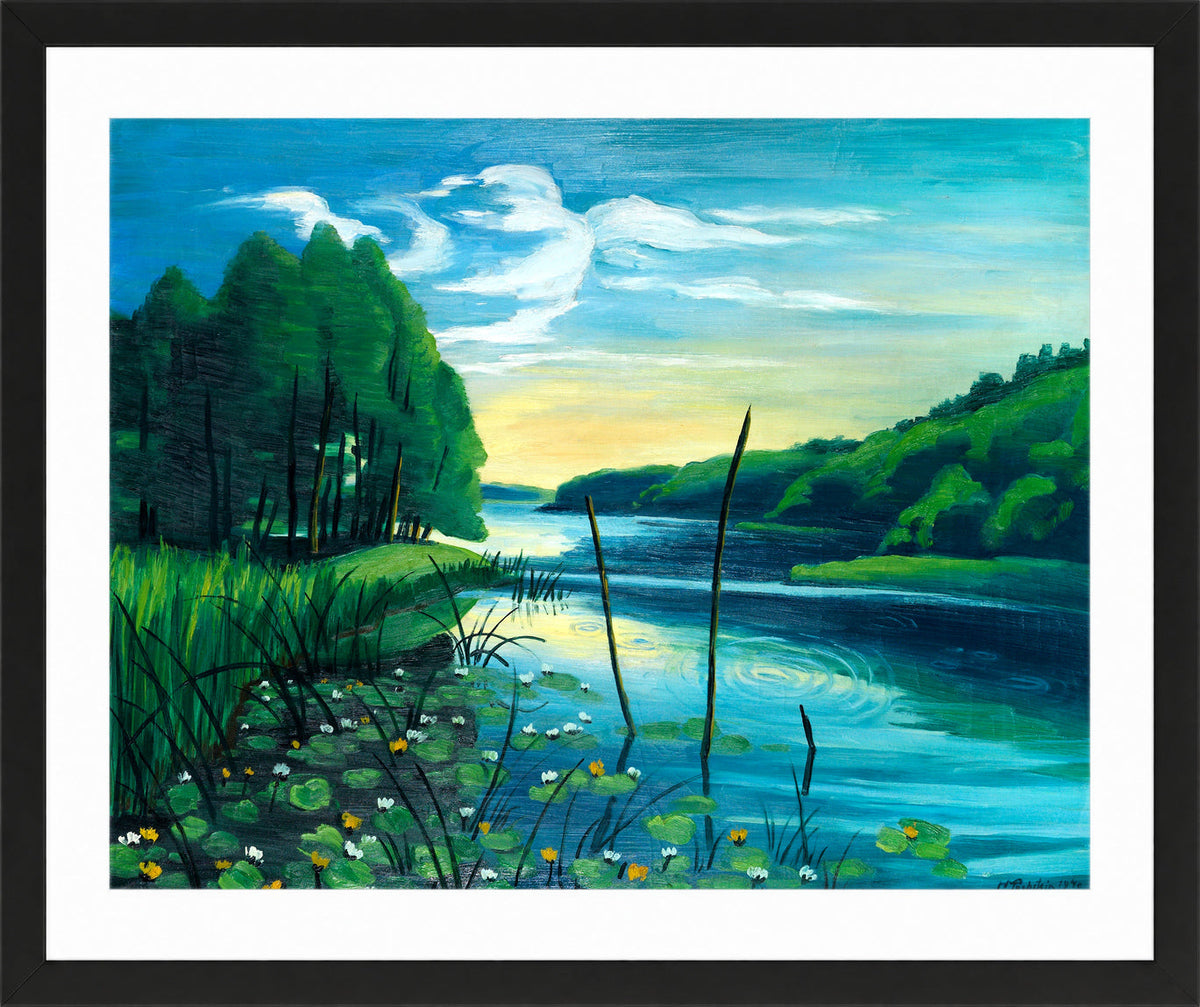 Hermann Max Pechstein Print, Quiet spot by the lake (Pomerania, Lake Koser) (1940) in a black frame