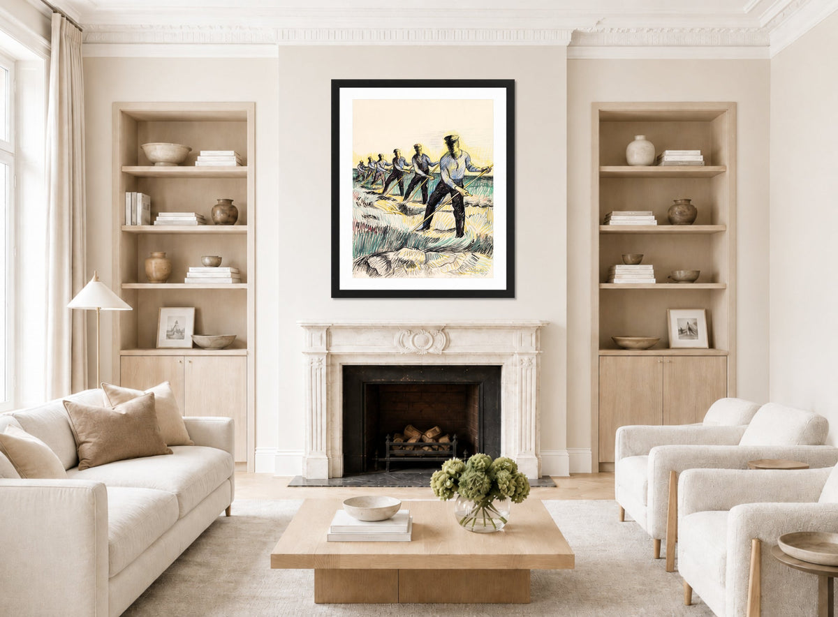 Hermann Max Pechstein Print, Reapers (1927) displayed in a living room