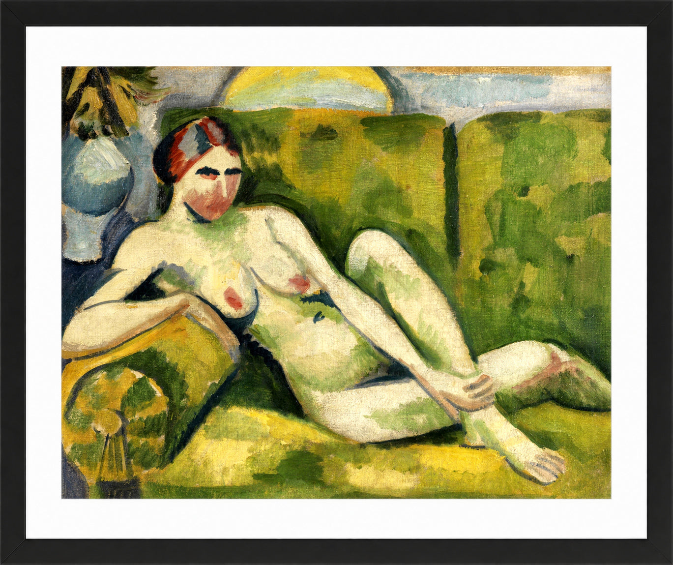 Hermann Max Pechstein Print, Reclining Nude (1913) in a black frame