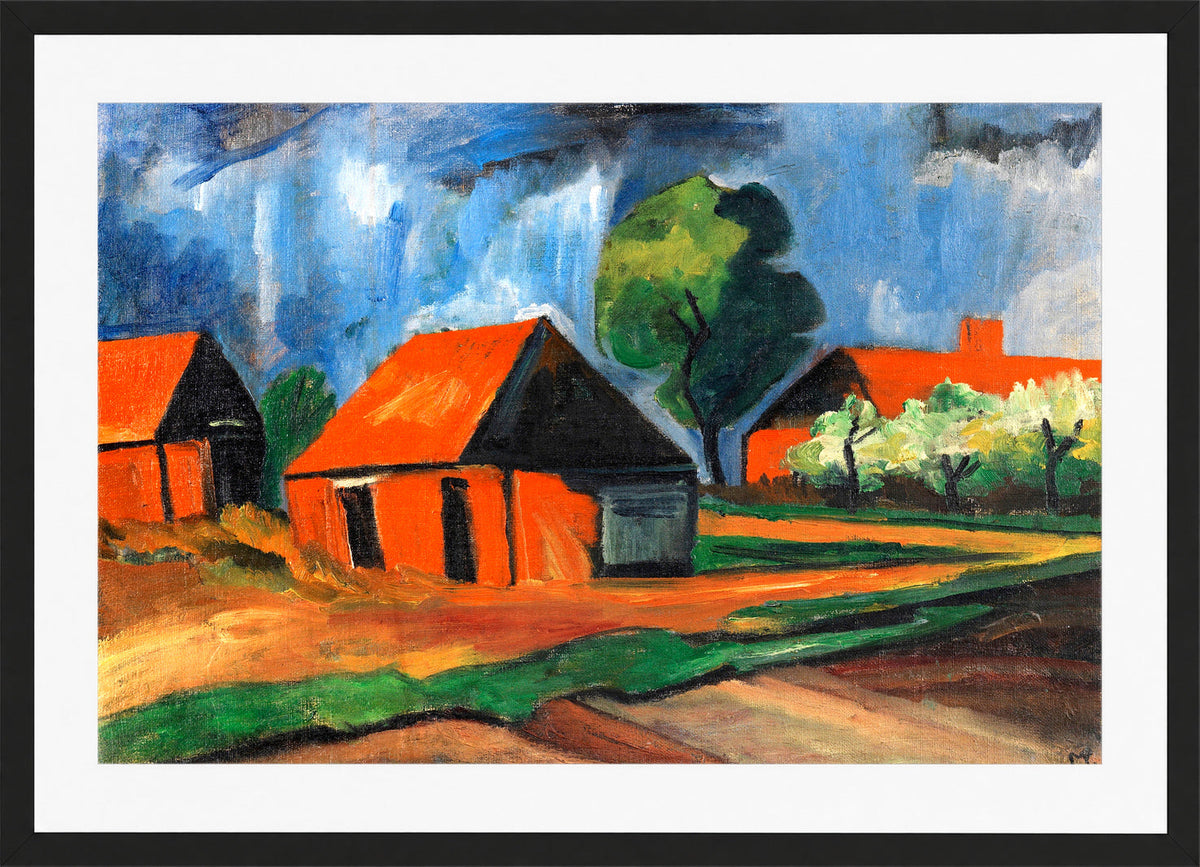 Hermann Max Pechstein Print, Red Houses (1922) in a black frame