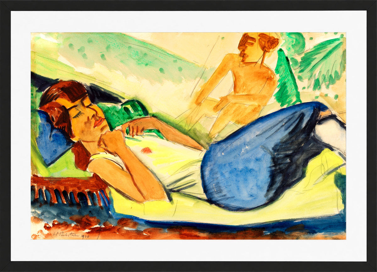 Hermann Max Pechstein Print, Resting Girl (1921) in a black frame