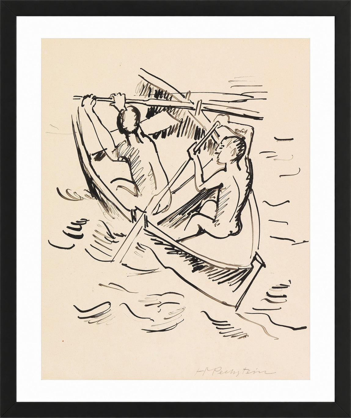 Hermann Max Pechstein Print, Rowers (1914) in a black frame