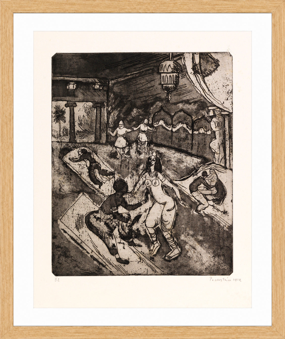 Hermann Max Pechstein Print, Russian Ballet (1912) in a light oak frame