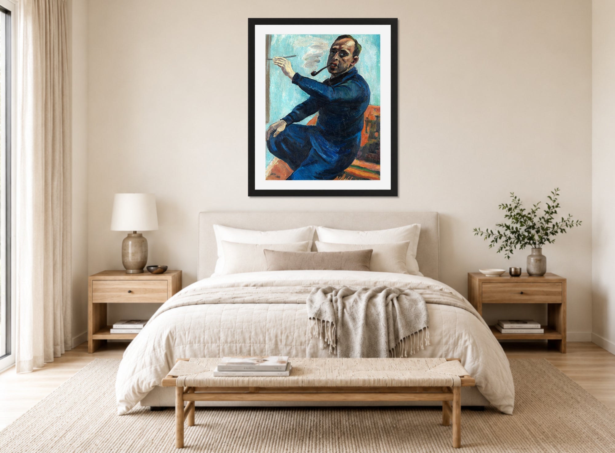 Hermann Max Pechstein Print, Self-Portrait (1930) displayed above a bed