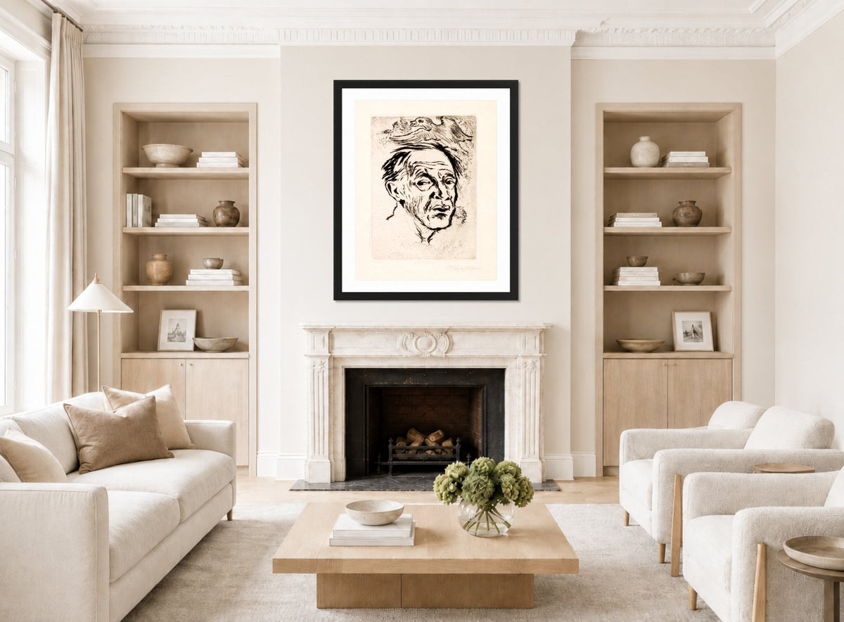 Hermann Max Pechstein Print, Self-portrait (1948) displayed in a living room