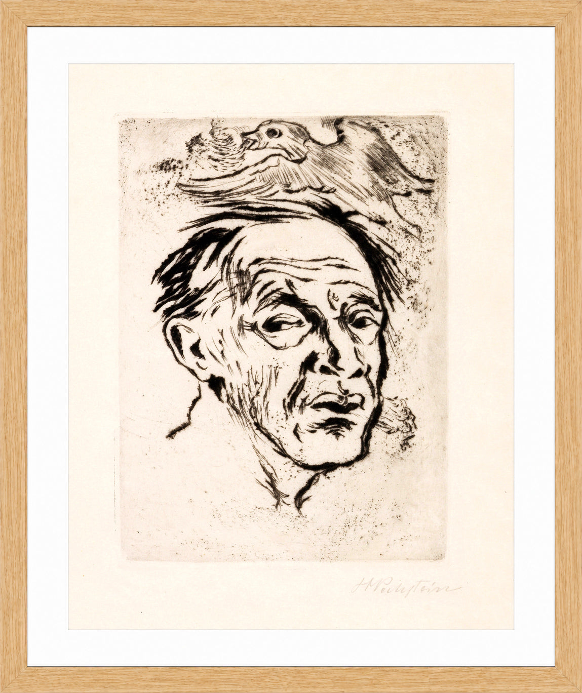 Hermann Max Pechstein Print, Self-portrait (1948) in a light oak frame