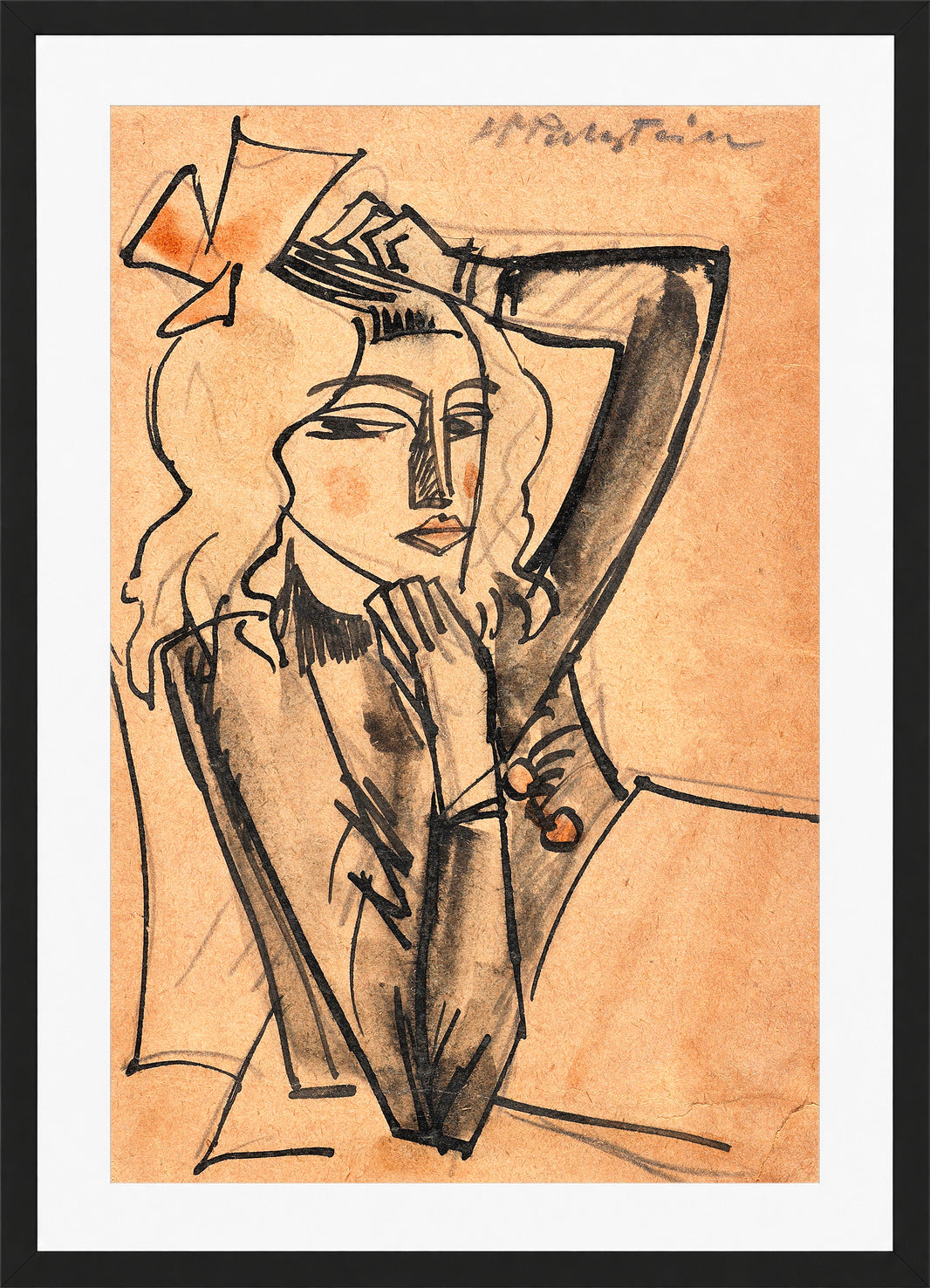Hermann Max Pechstein Print, Sick Girl (1918) in a black frame