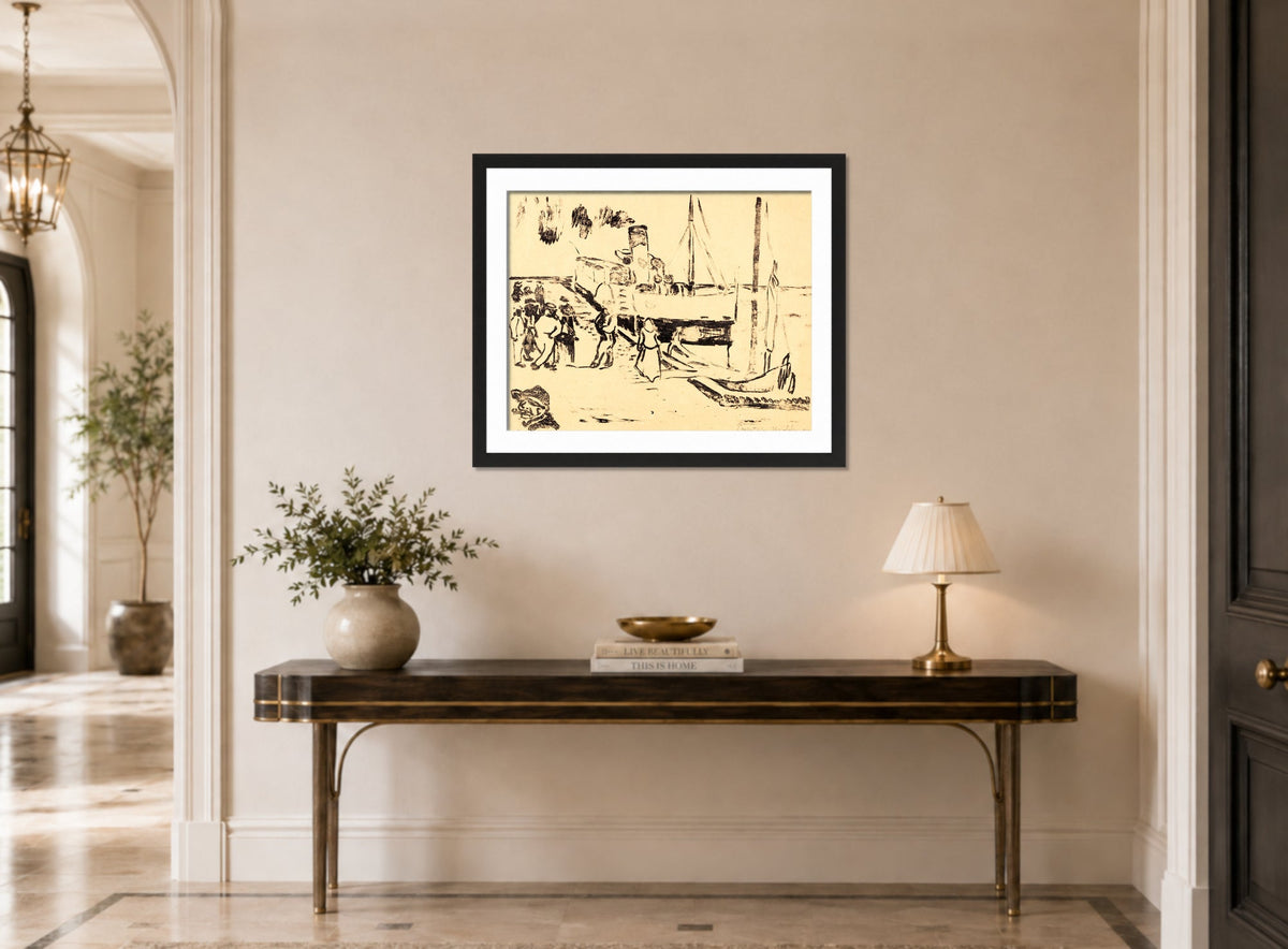 Hermann Max Pechstein Print, Small steamboat (1909) displayed above a console table