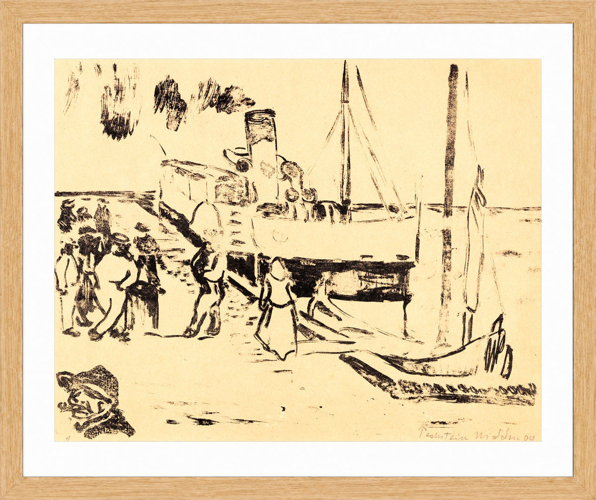 Hermann Max Pechstein Print, Small steamboat (1909) in a light oak frame