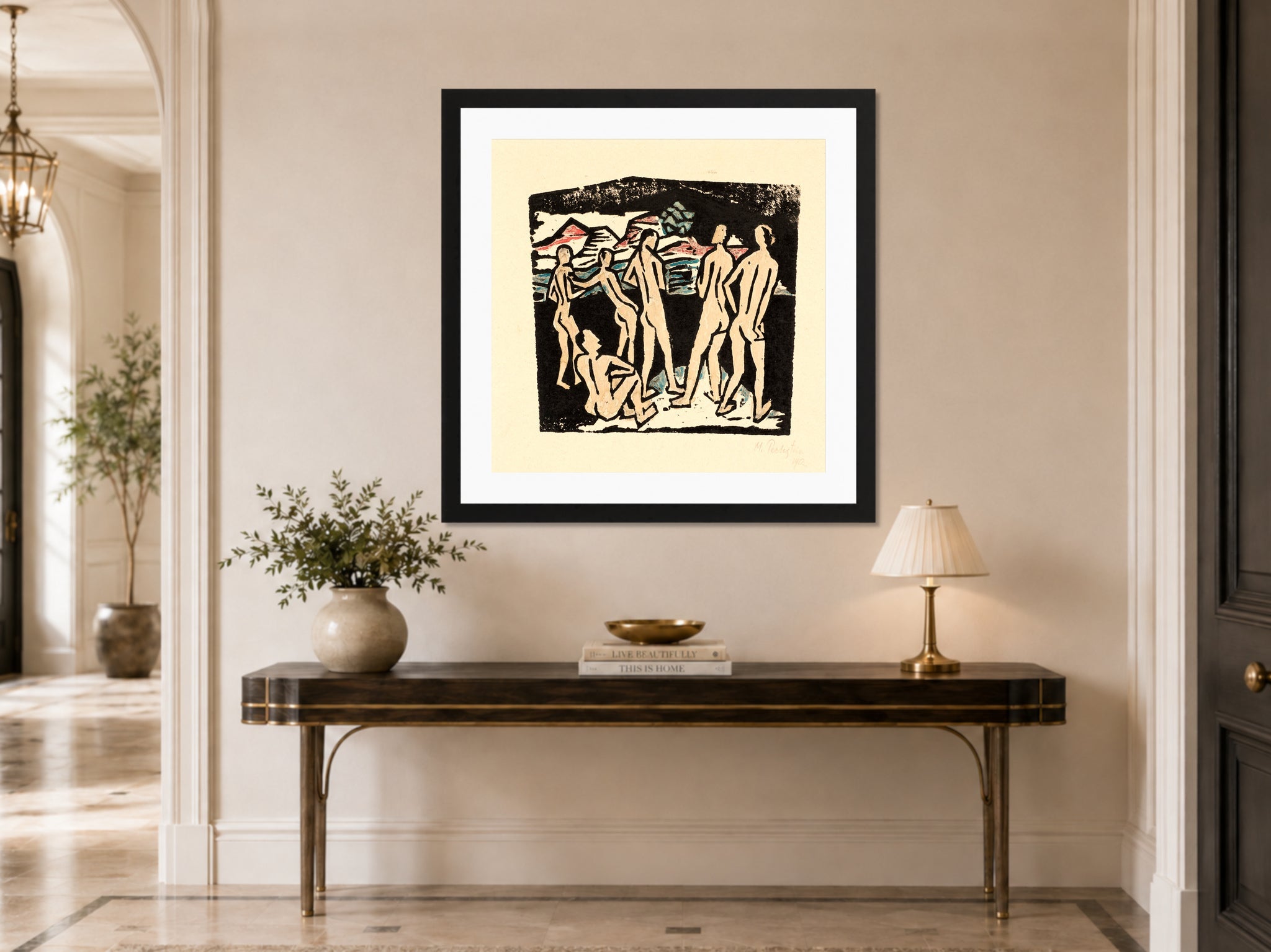 Hermann Max Pechstein Print, Sommer II (1912) displayed above a console table