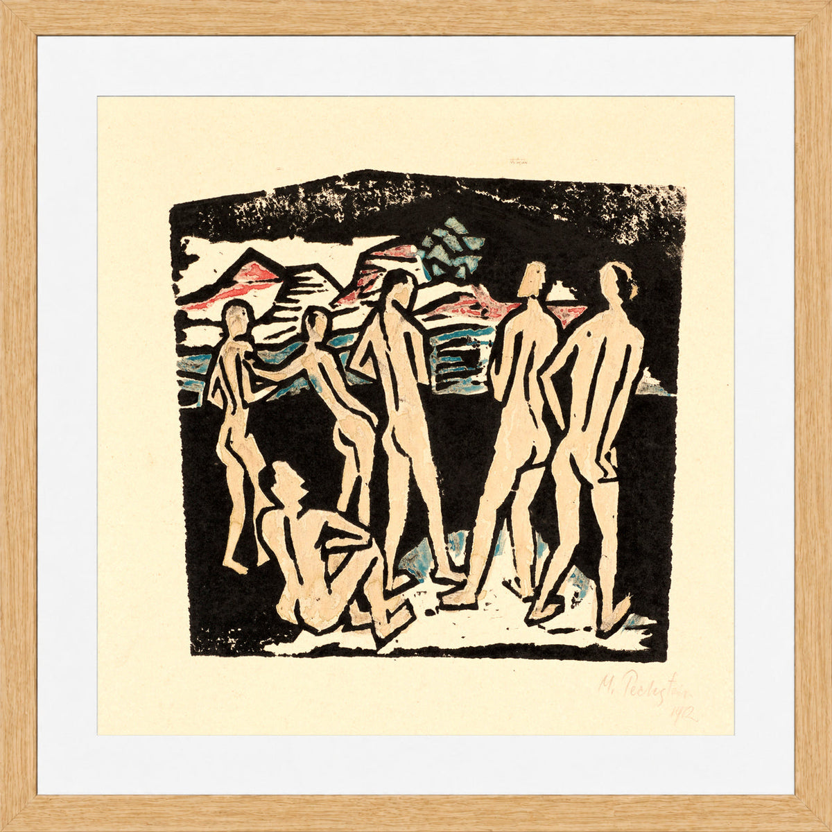 Hermann Max Pechstein Print, Sommer II (1912) in a light oak frame