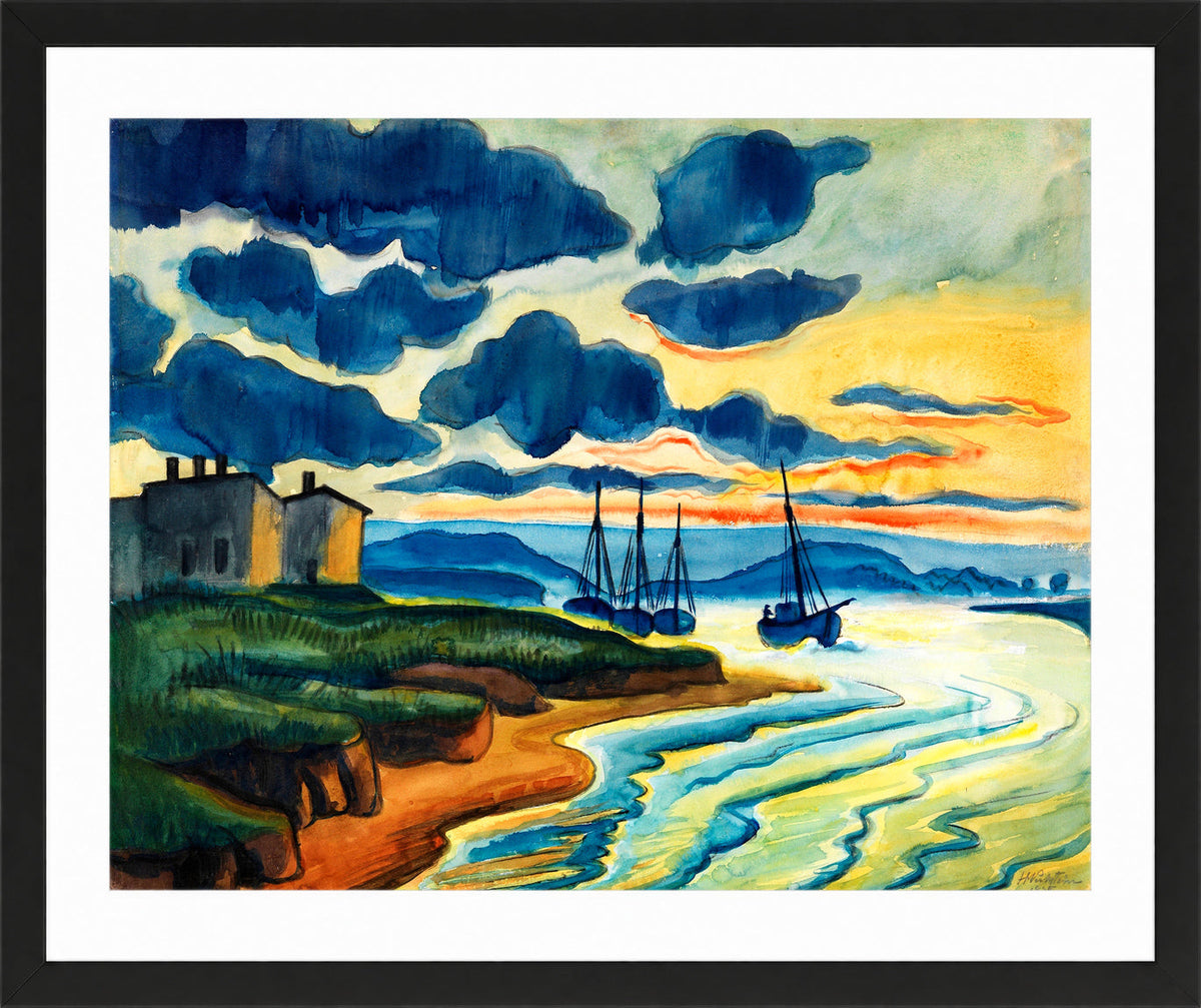 Hermann Max Pechstein Print, Sonnenuntergang (Lebastrom) (1925) in a black frame