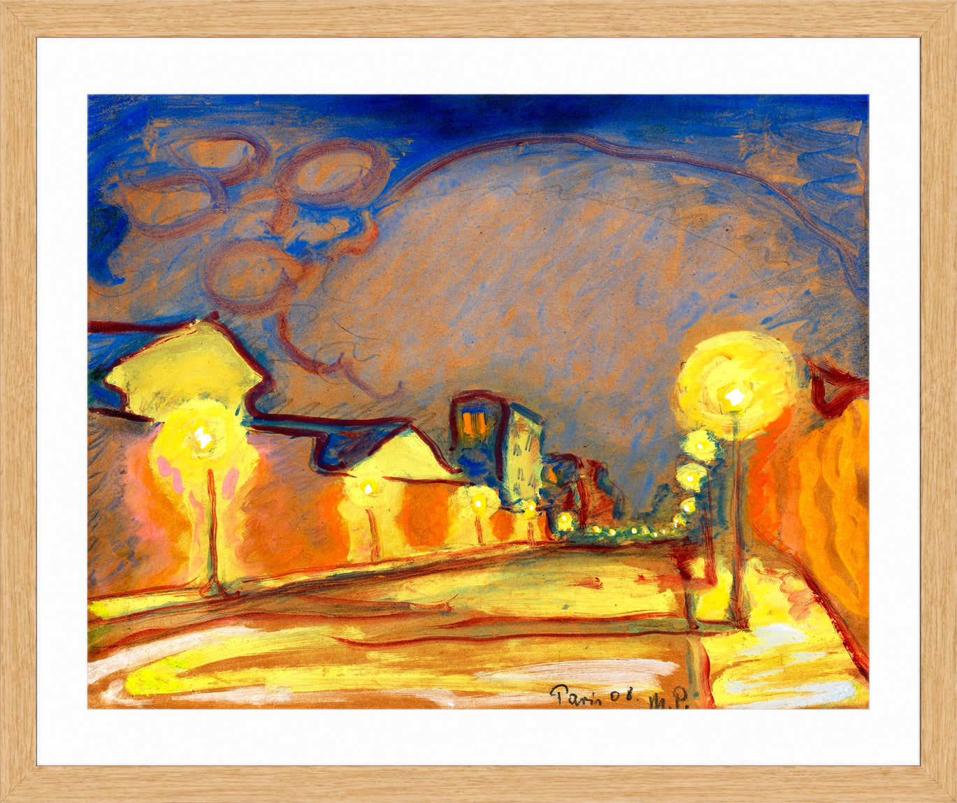 Hermann Max Pechstein Print, Street in Paris (1908) in a light oak frame