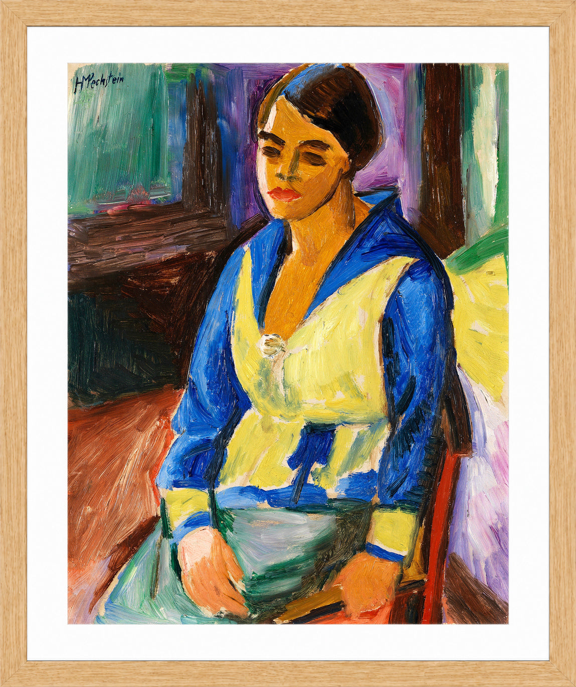 Hermann Max Pechstein Print, The Chinese Jacket (1918) in a light oak frame