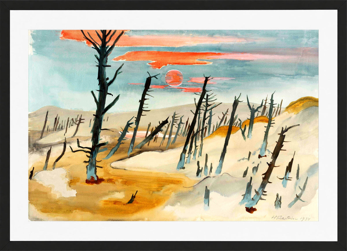 Hermann Max Pechstein Print, The Dead Forest – Lonske Dune (1934) in a black frame