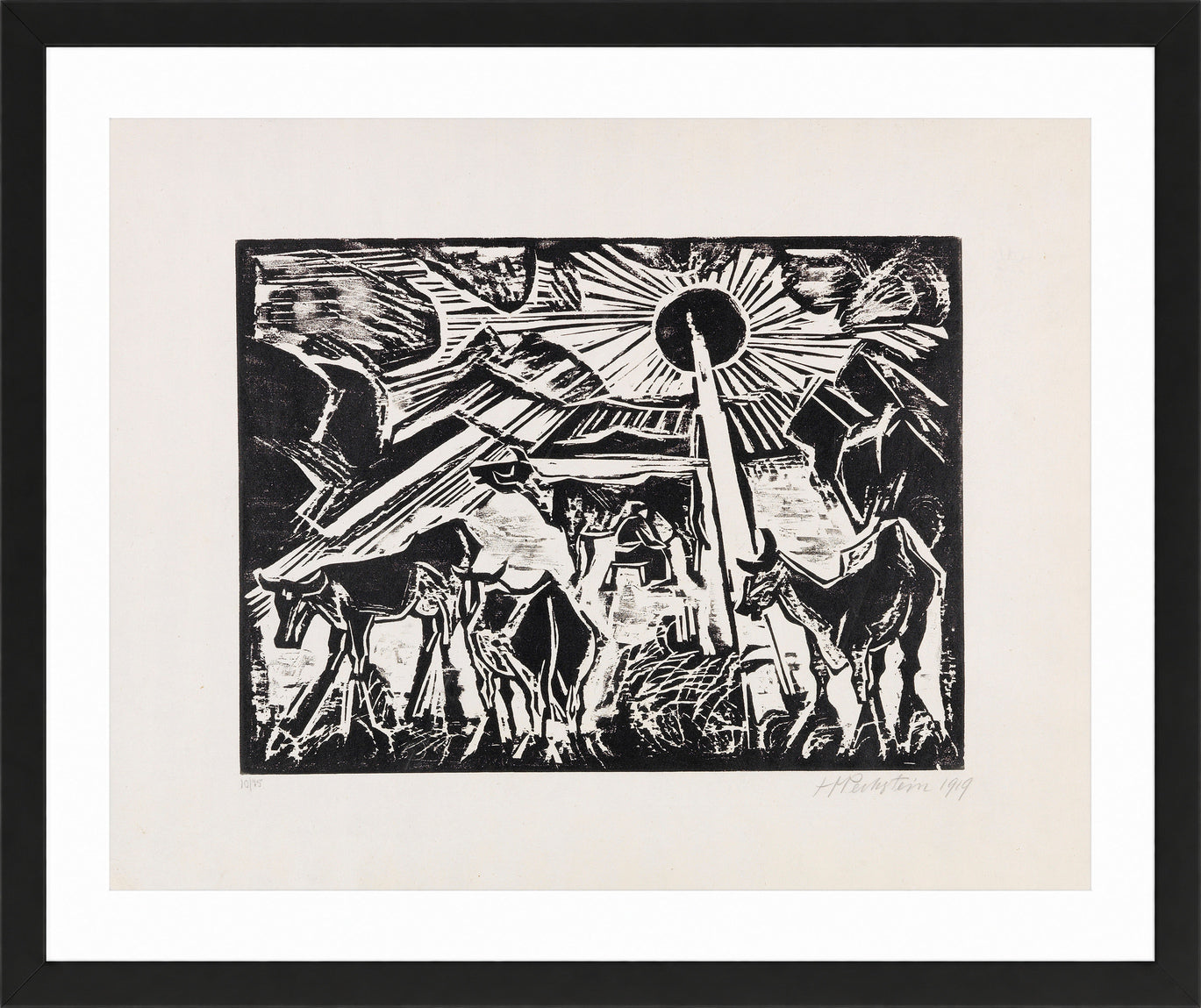 Hermann Max Pechstein Print, The Evening (1919) in a black frame