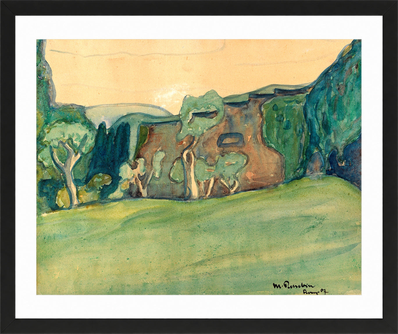 Hermann Max Pechstein Print, The Forest Glade (1907) in a black frame