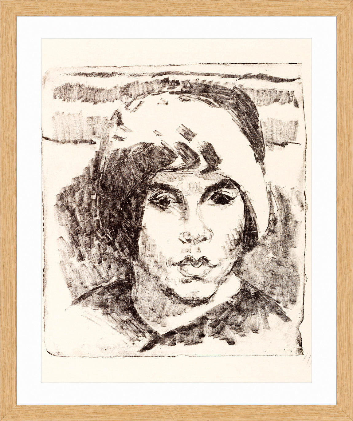 Hermann Max Pechstein Print, The Fur Hat (1912) in a light oak frame