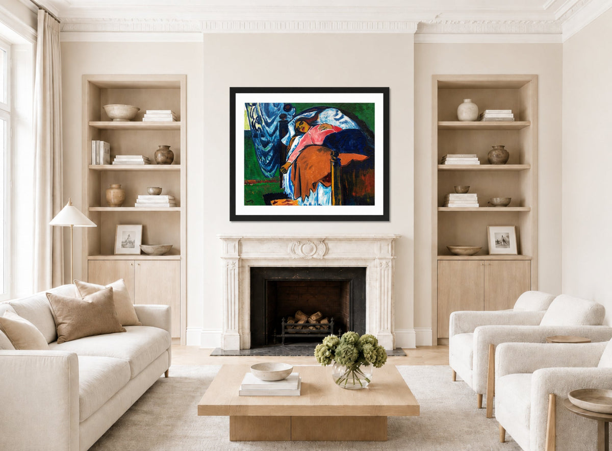 Hermann Max Pechstein Print, The Resting Woman (1911) displayed in a living room