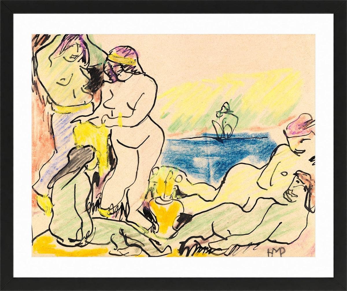 Hermann Max Pechstein Print, The Yellow Cloth (1909) in a black frame