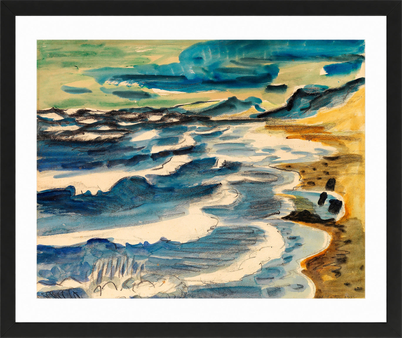 Hermann Max Pechstein Print, Turbulent Sea (1923) in a black frame