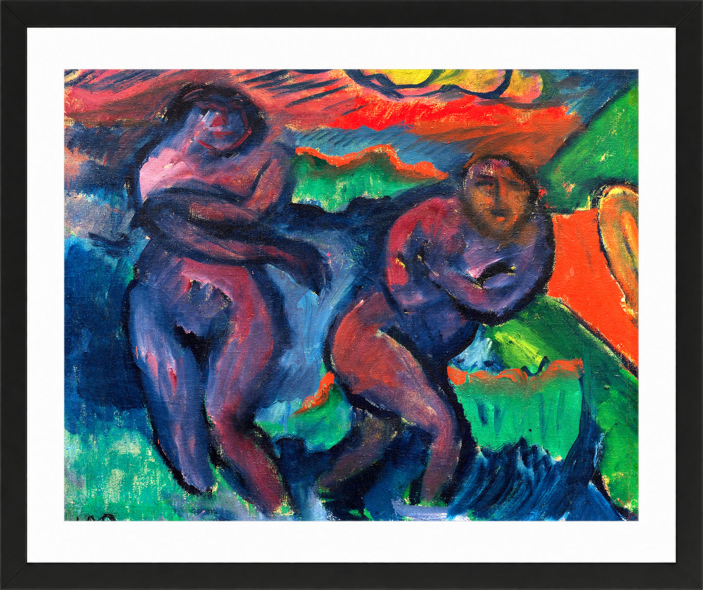 Hermann Max Pechstein Print, Two Women Bathing (1910-1917) in a black frame
