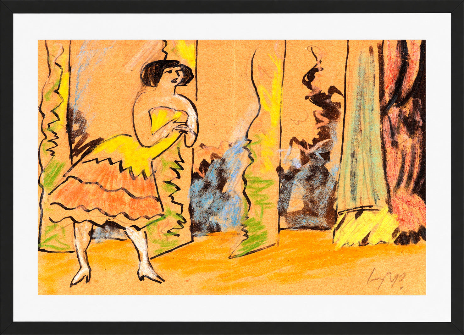Hermann Max Pechstein Print, Varieté (c. 1910) in a black frame
