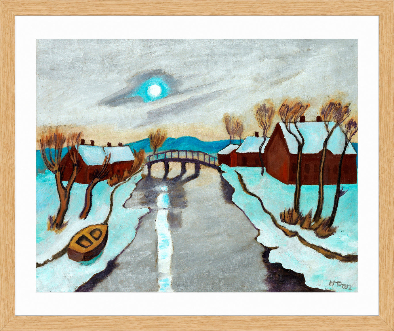 Hermann Max Pechstein Print, Winter morning (1952) in a light oak frame