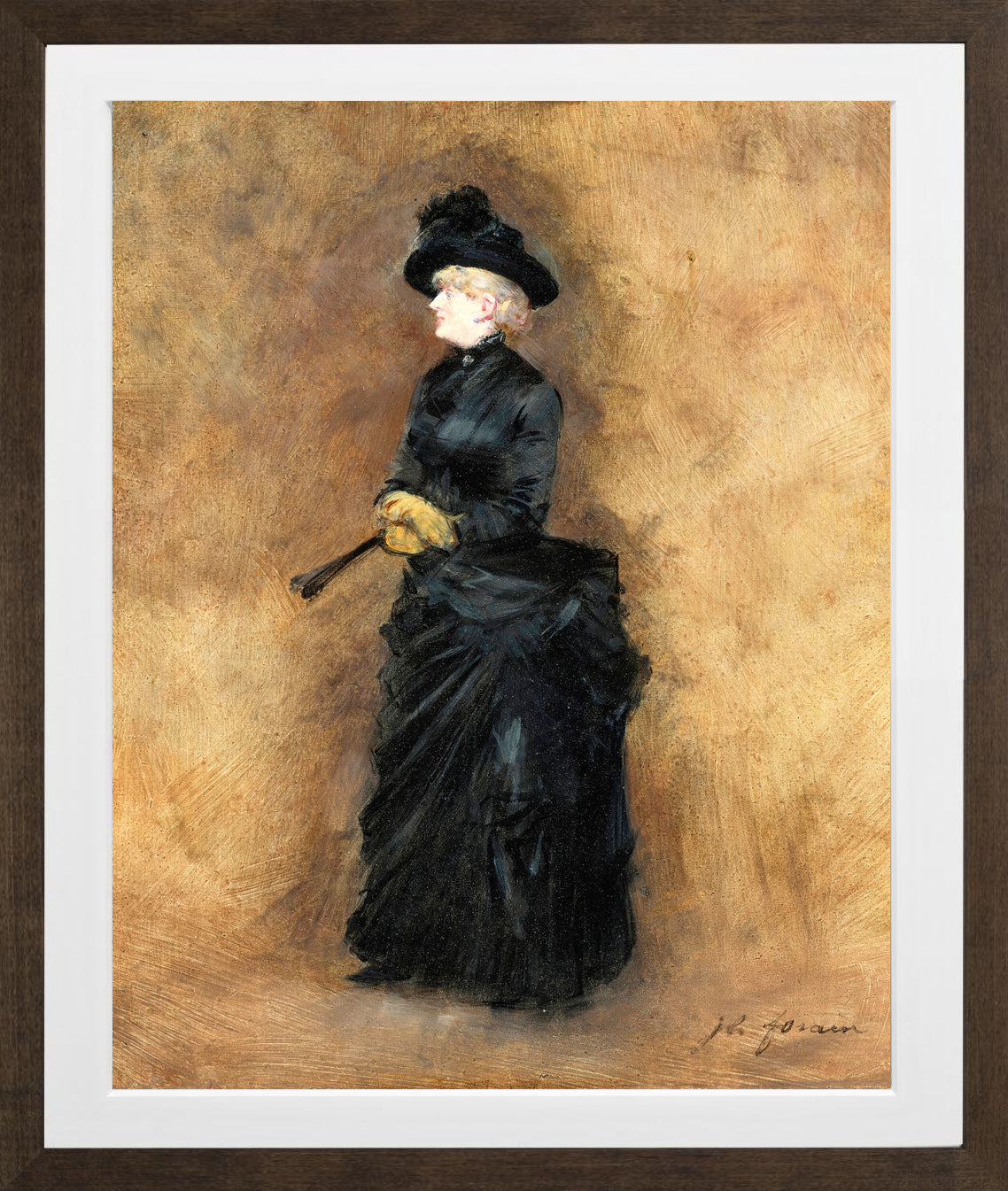 Jean-Louis Forain, L’élégante à l’éventail (circa 1890) — brown frame