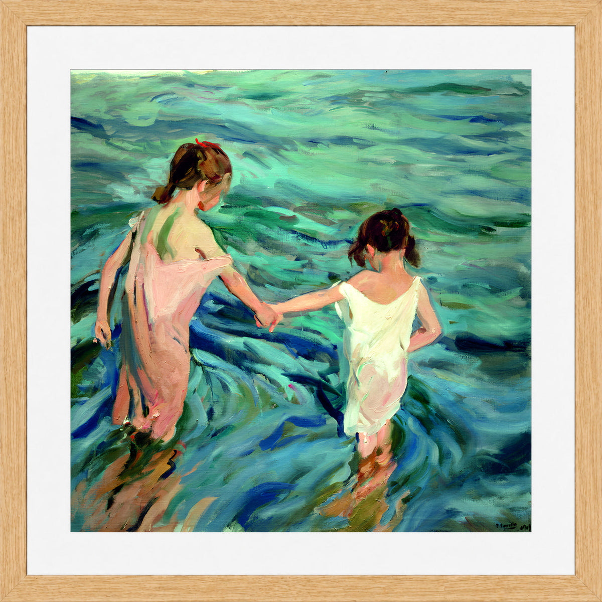 Joaquin Sorolla Print, 001 Niñas_en_el_mar_ Max Size in an oak frame
