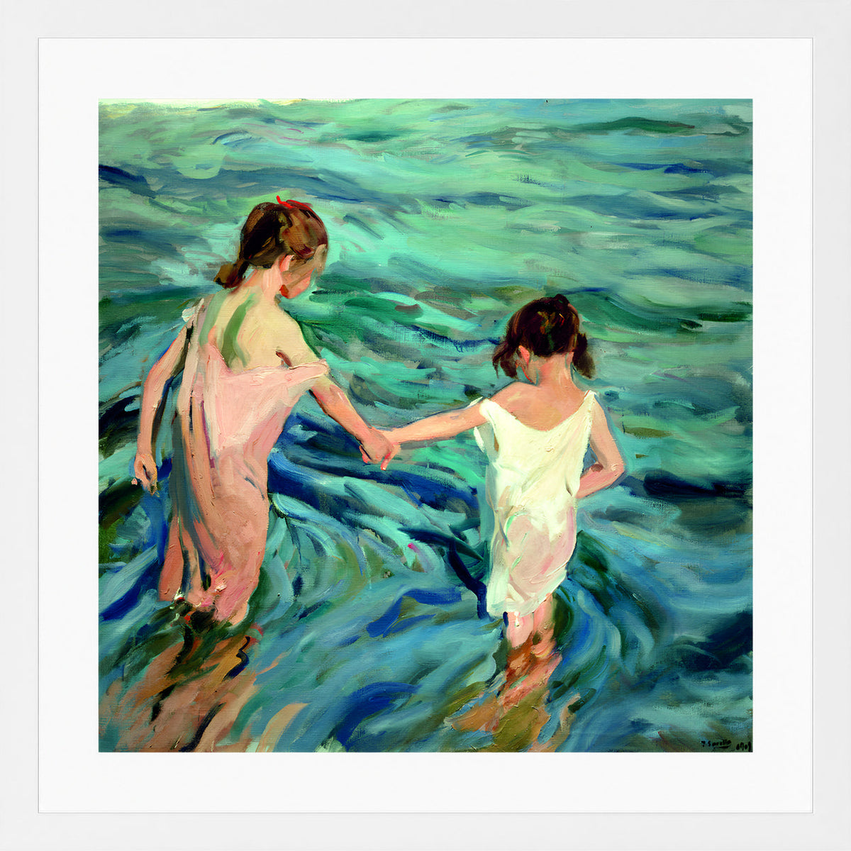 Joaquin Sorolla Print, 001 Niñas_en_el_mar_ Max Size in a white frame