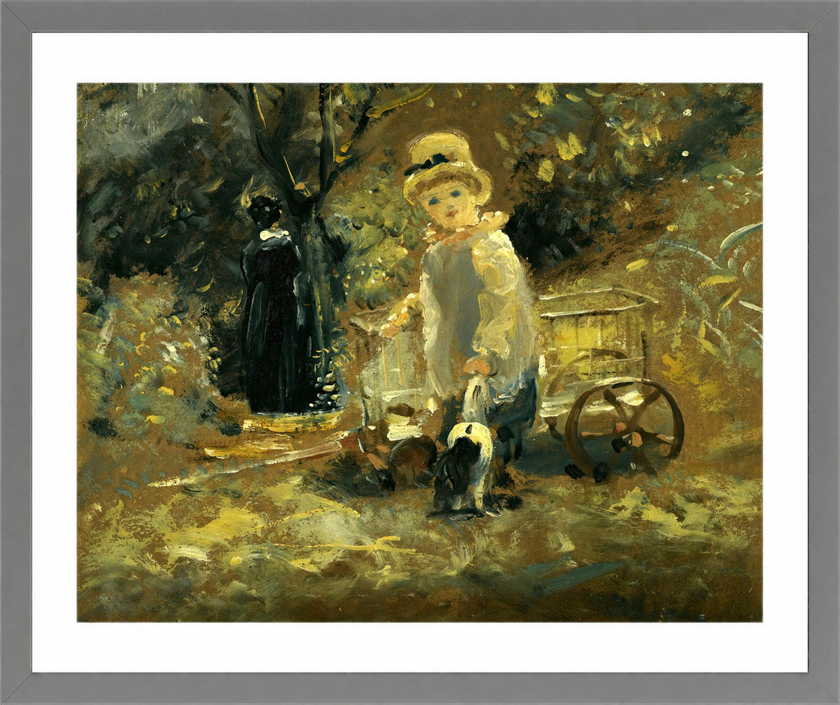 John Constable Print, A Boy With A Toy Cart in a light grey frame
