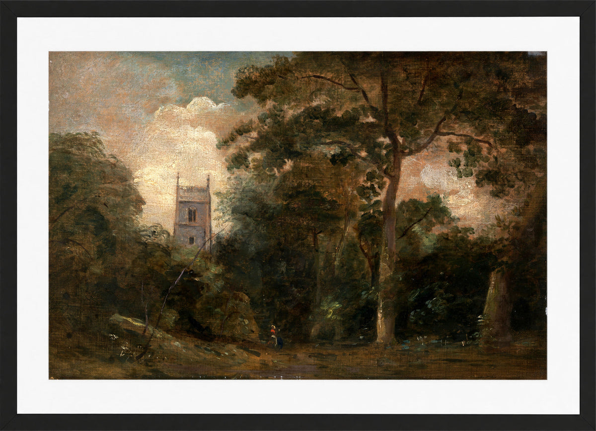 John Constable Print, A Church in the Trees in a black frame