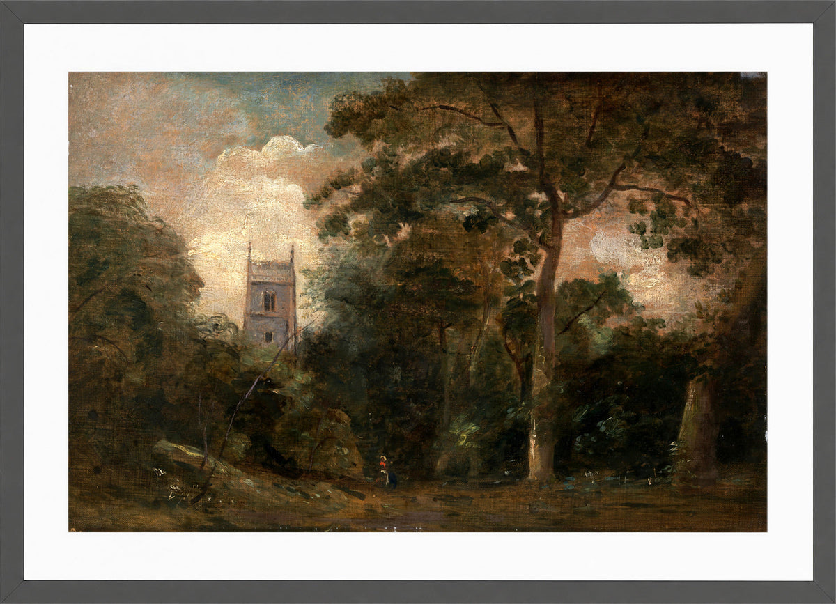 John Constable Print, A Church in the Trees in a dark grey frame