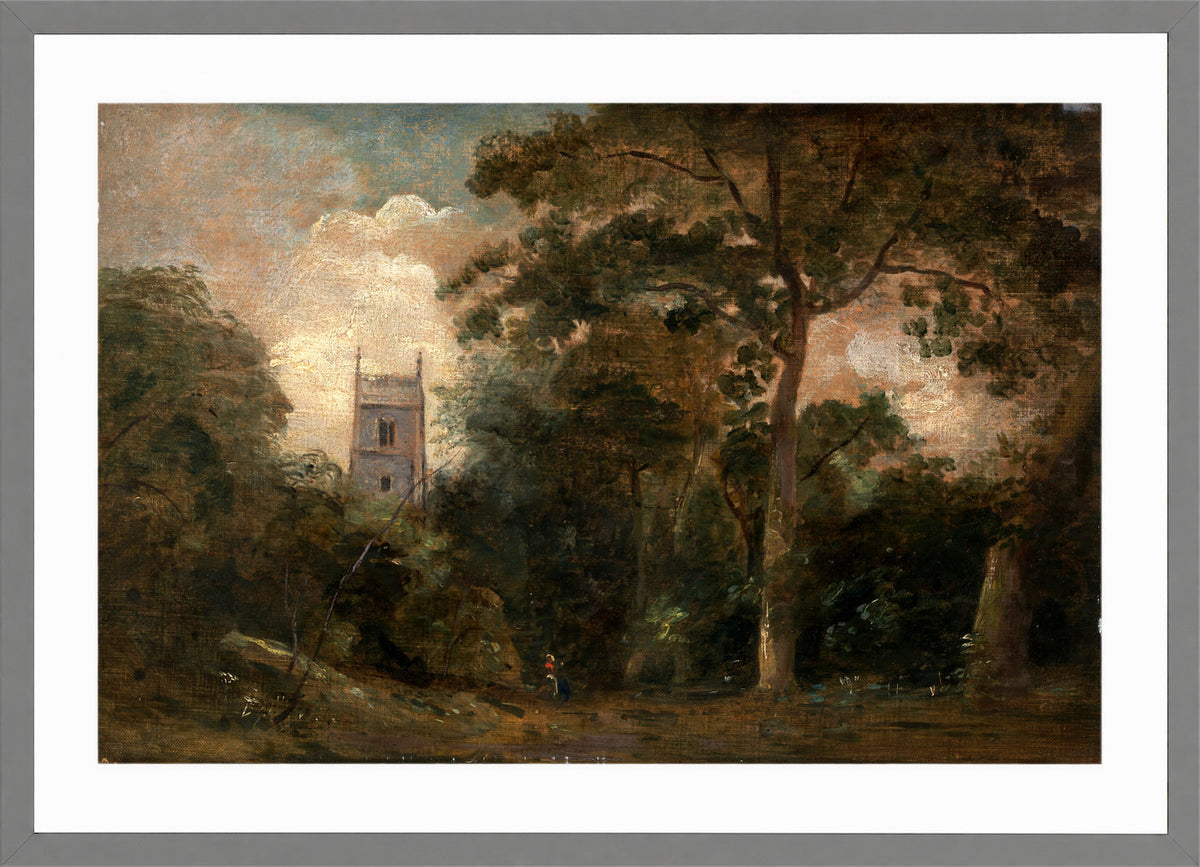 John Constable Print, A Church in the Trees in a light grey frame